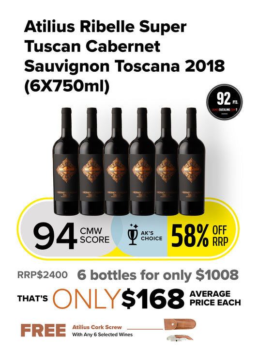 Atilius Ribelle Super Tuscan Cabernet Sauvignon Toscana 2018 - (6X750ml)