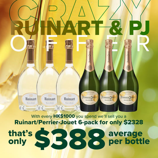 Ruinart Blanc de Blanc and Perrier-Jouet Grand Brut 6 Pack Offer!